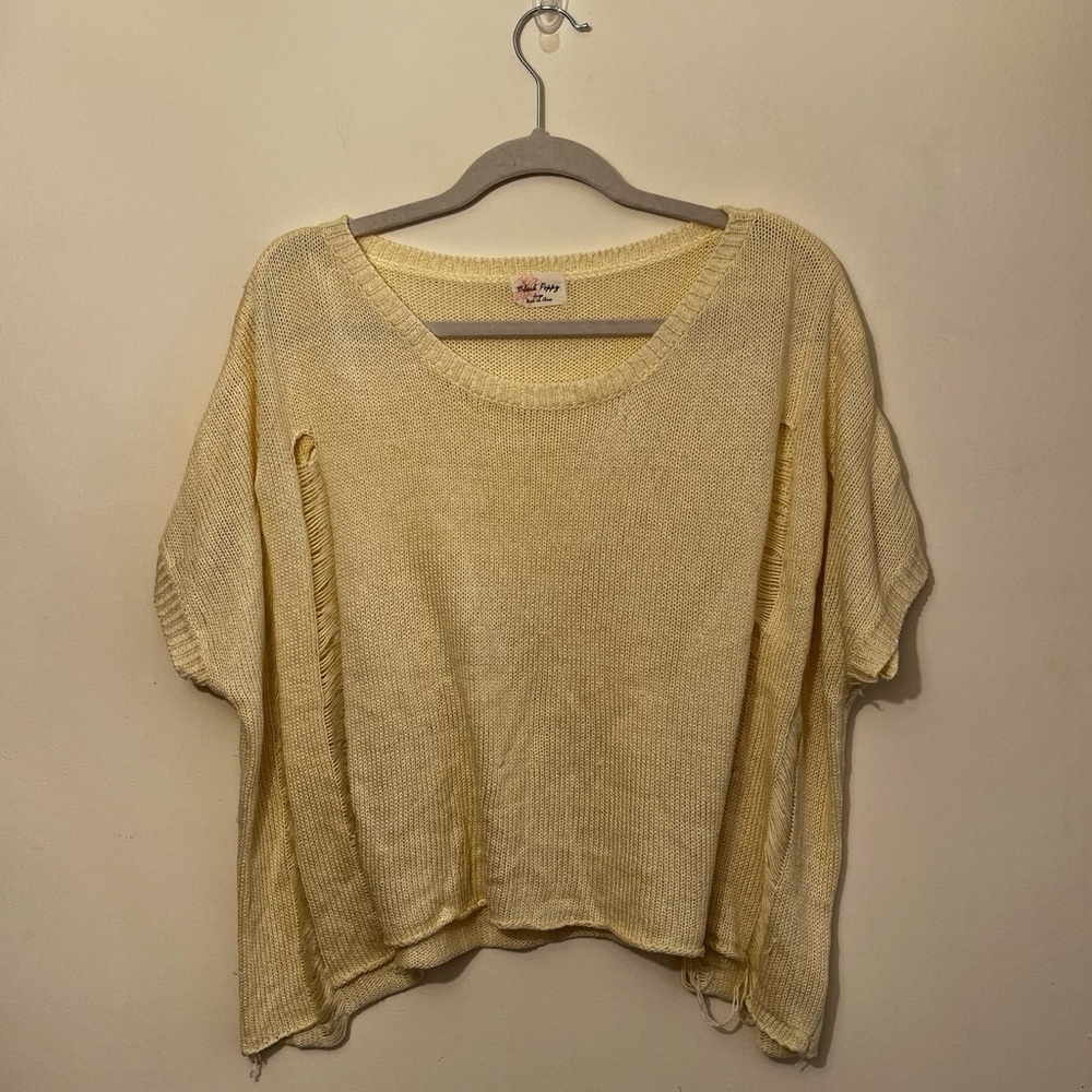 Black Poppy Distressed Cream Knit Top